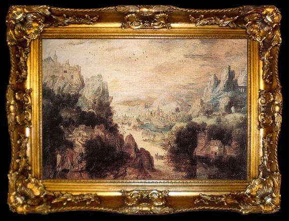 framed  Herri met de Bles Landscape with Christ and the Men of Emmaus, ta009-2